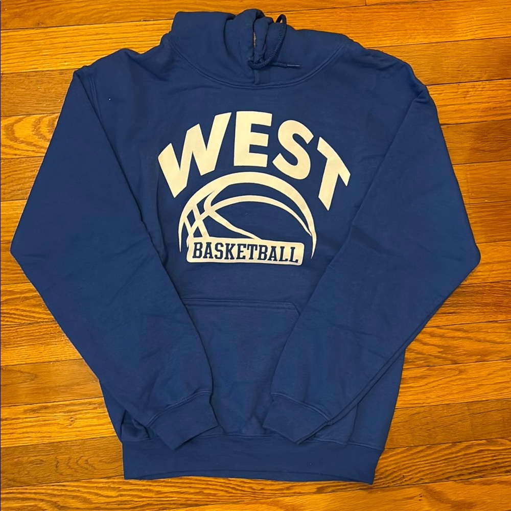 Gildan Blue Basketball Sweatshirt with Bold White Lettering